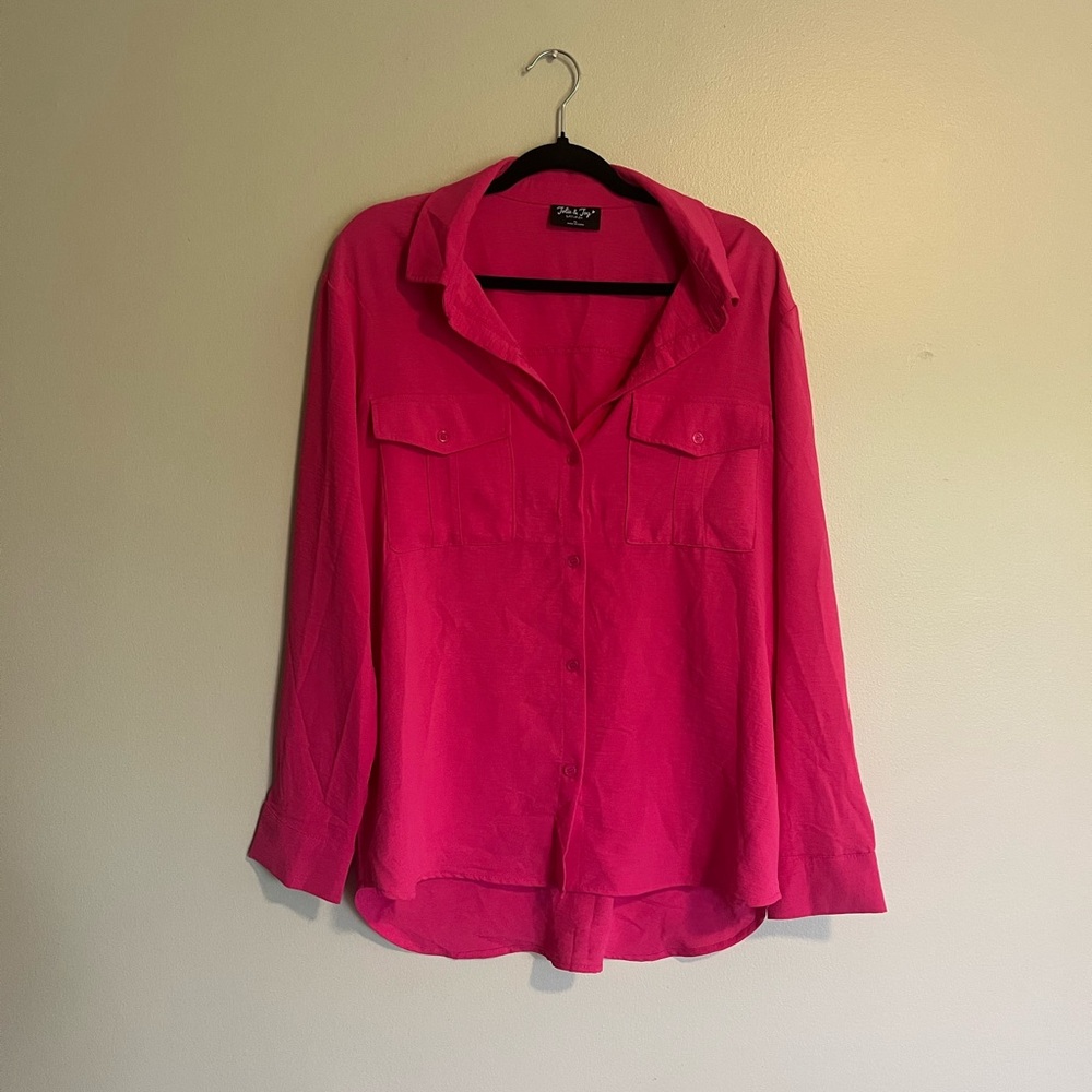 Jolie & Joy Pink Button-Up Women's blouse size XL business casual feminine